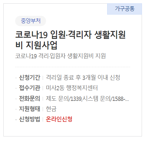  코로나 확진자 자가격리 생활지원금 정부24 온라인 신청방법 (5월 13일 이후 격리해제 대상자)