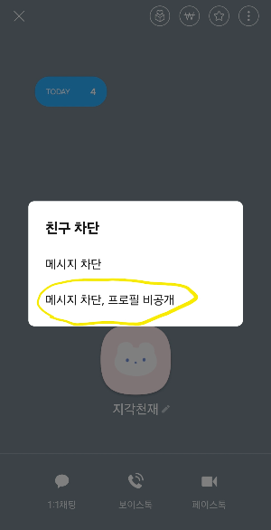 카톡 수신 차단 하는 방법 예시 3