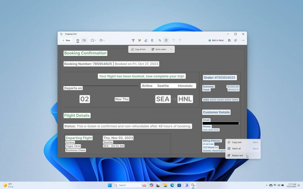 윈도우 11 23H2 업데이트 캡처 도구의 'OCR' 텍스트 인식, 편집 기능