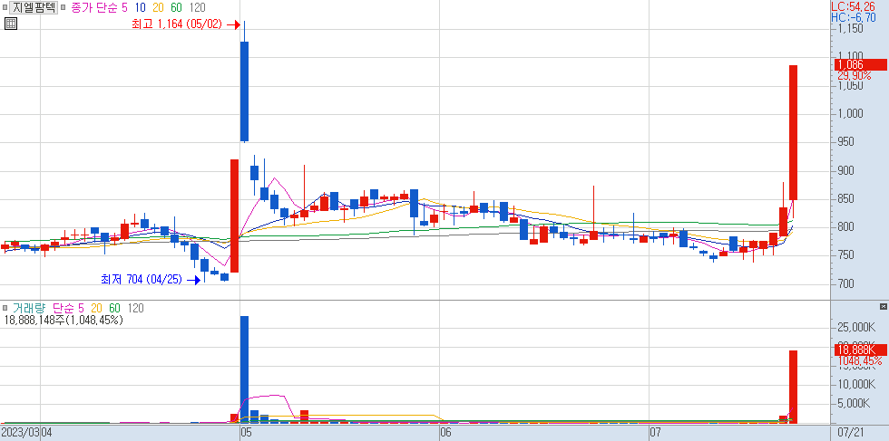 204840 : 지엘팜텍 주식 차트 23.07.21