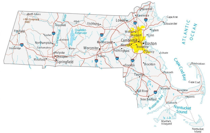 Massachusetts 매사추세츠 - The Bay State (source: gisgeography.com/)