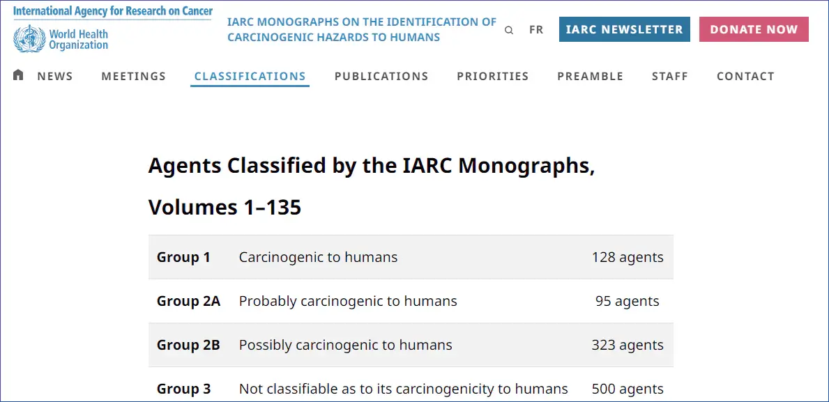 IARC-발암물질-등급표-홈페이지