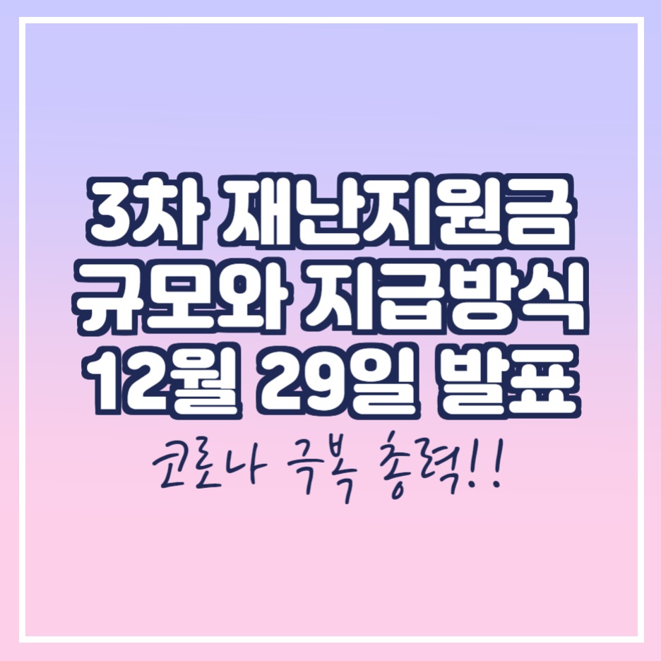  3차 재난금 규모와 지급방식 12월 29일 발표