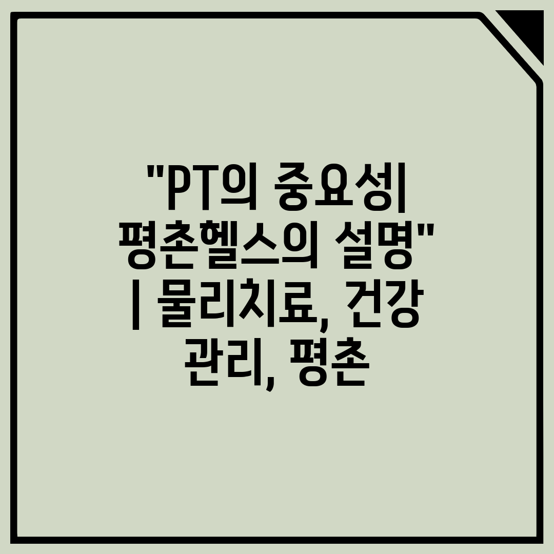 PT의 중요성 평촌헬스의 설명  물리치료, 건강 관리,