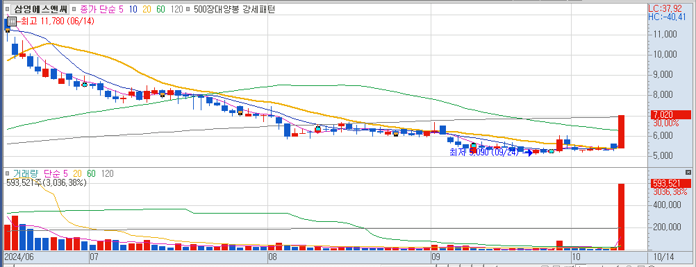 10월 14일 상한가종목 삼영에스앤씨 일봉 차트