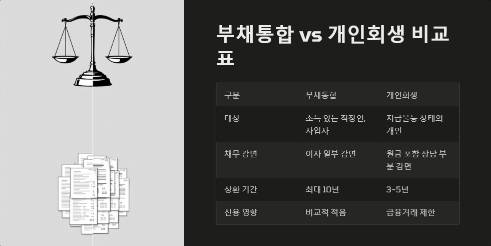 부채통합 vs 개인회생 비교