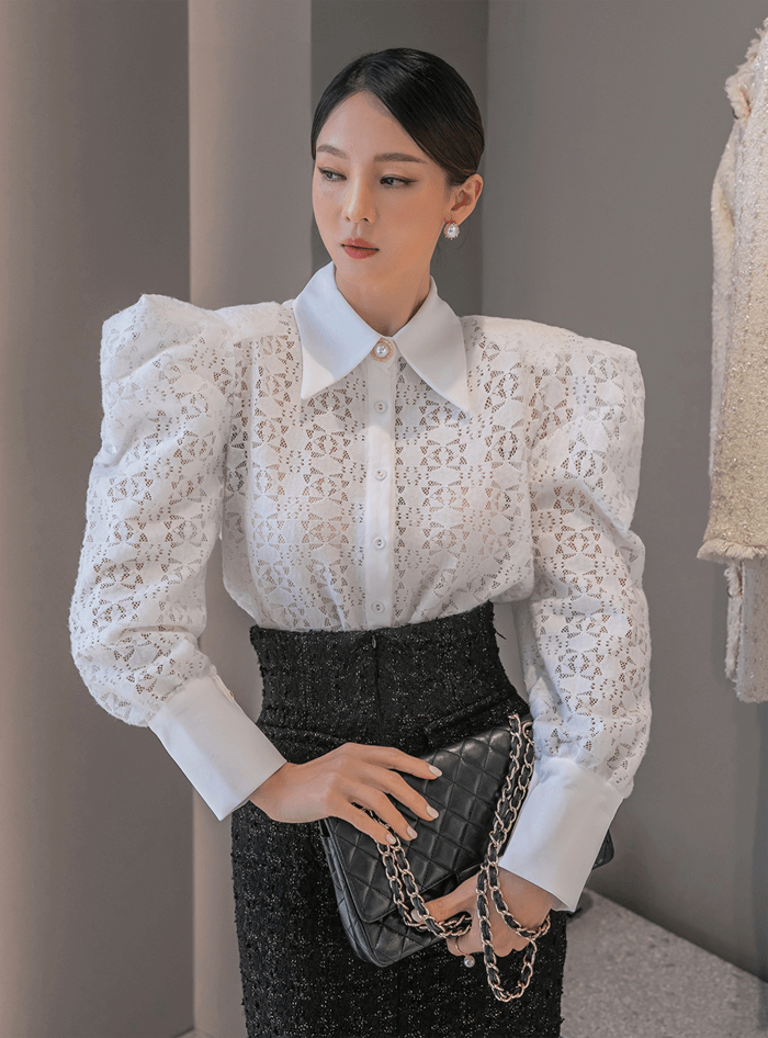  드라마 이브 (6회) 서예지 블라우스 _ 딘트 화이트 레이스 시스루 블라우스 (이라엘 옷)