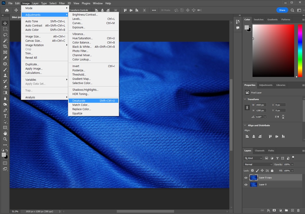 Desaturate를 선택해주는 사진