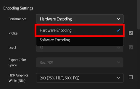 프리미어 프로에서 내보내기 설정 하는 모습