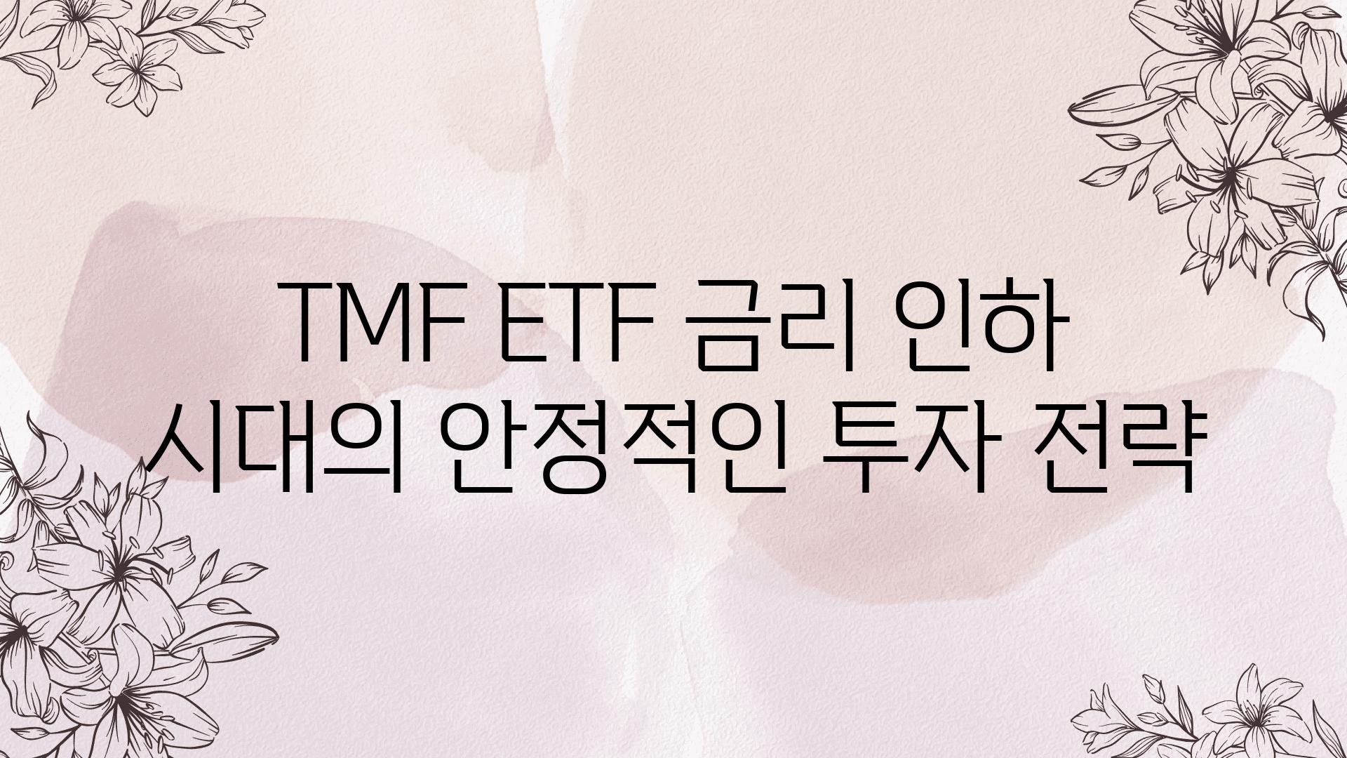 TMF ETF 금리 인하 시대의 안정적인 투자 전략