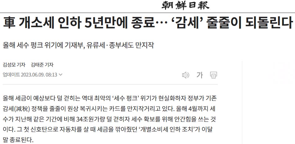 개소세-인하-종료-조선일보