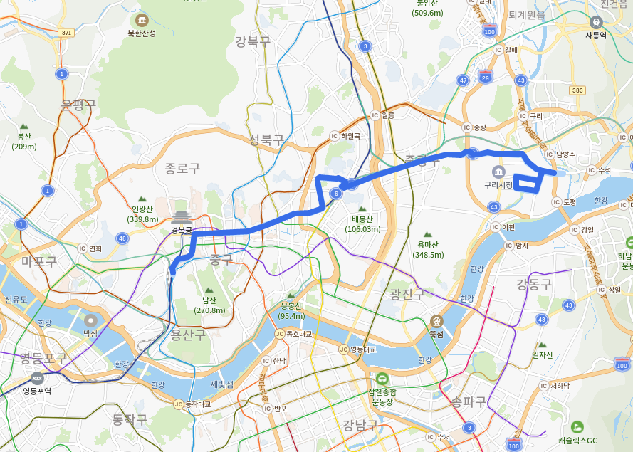  서울 201번버스 노선, 시간표[망우역,경희대, 신설동, 을지로, 남대문시장, 서울역]