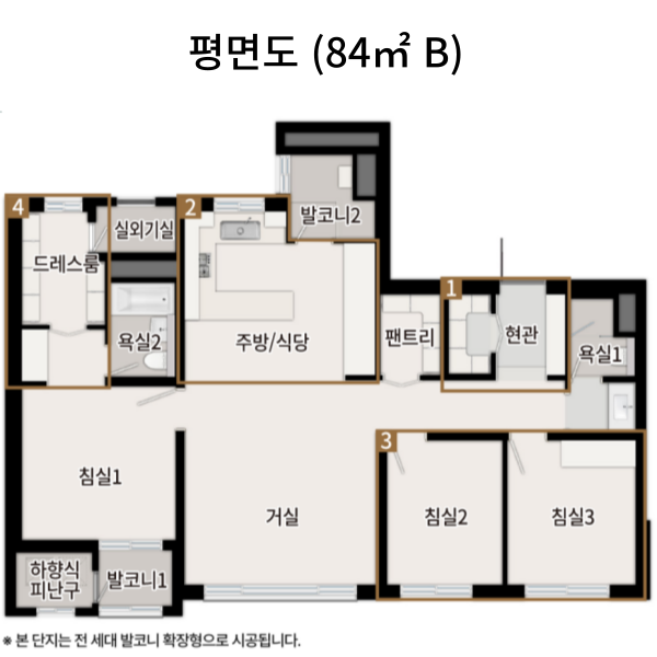 동탄 포레파크 자연앤푸르지오 평면도 84B
