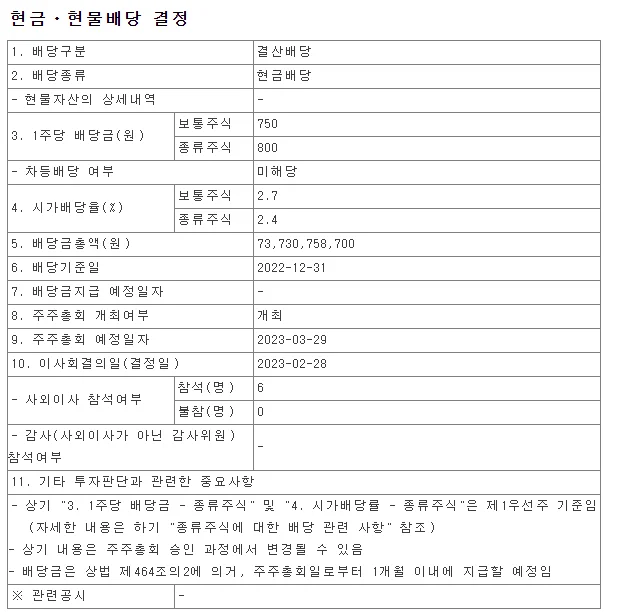 한화-현금&#44;현물배당공시