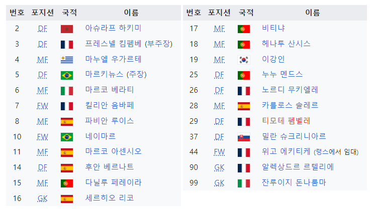 파리 생제르맹 선수단