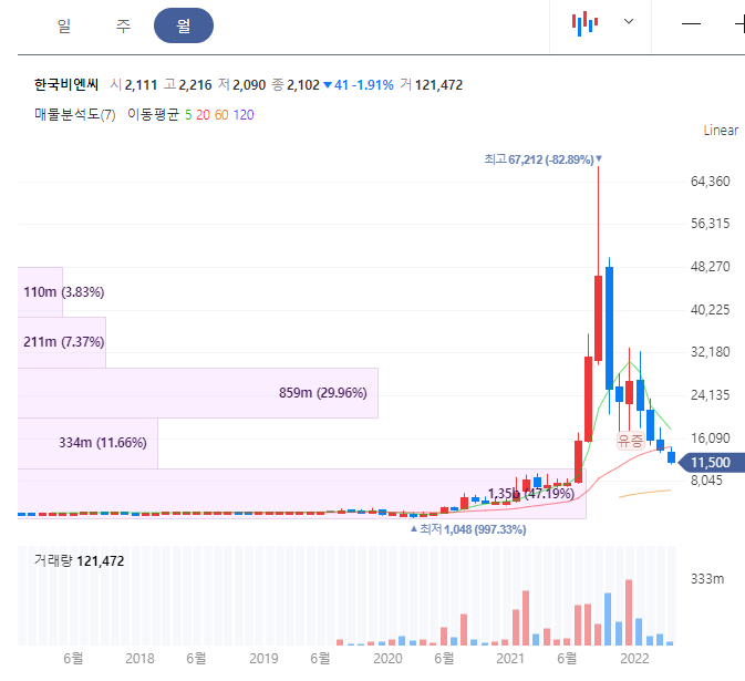 한국비엔씨 주가