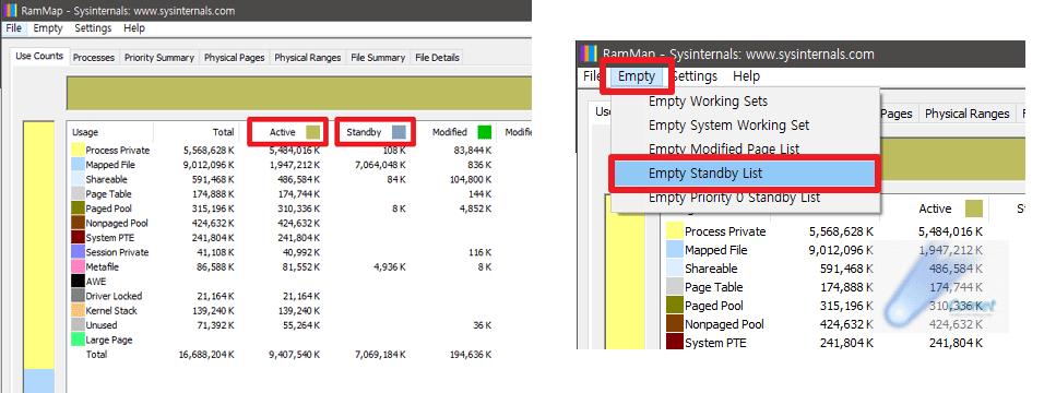 RAMMap-프로그램에서-대기-모드-메모리를-비우는-단계