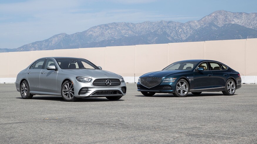  2021년형 제네시스 G80과 Mercedes 벤츠 E450