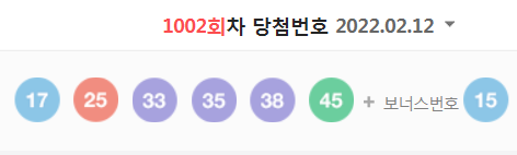  1002회차 로또 당첨번호 (1등 당첨자는 8명으로 당첨금은 30억 8844만 원)