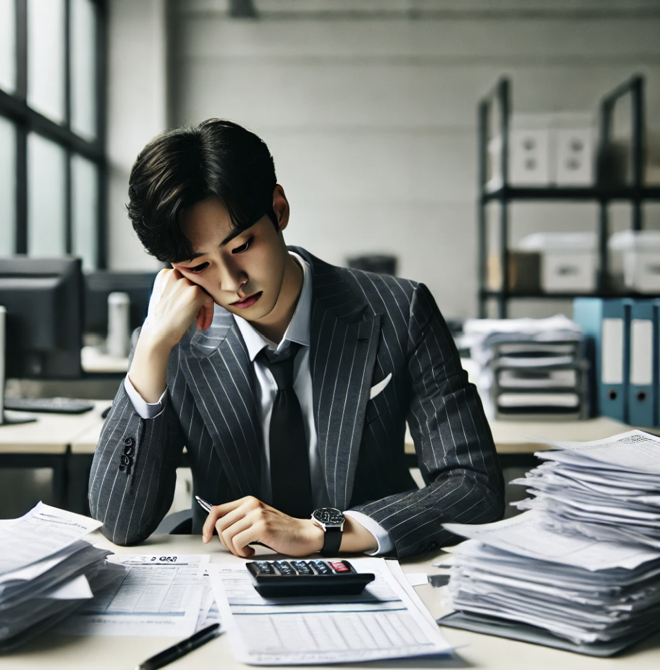 스트레스를 받고 있는 한국의 사무실 직원