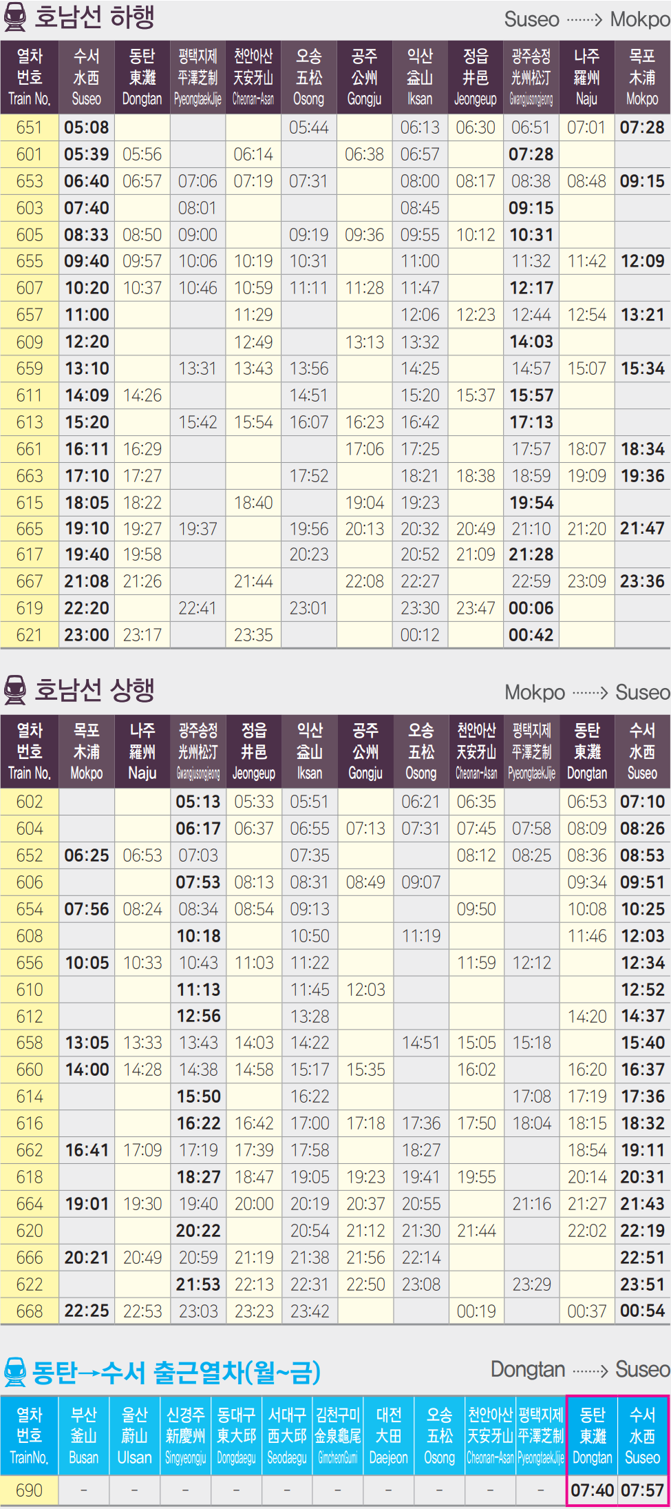 SRT 호남선 시간표