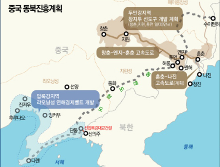 북중 국경을 나타내는 지도이다.
