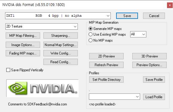 코더제로 이미지 NVIDIA Texture Tools for Adobe Photoshop NVIDIA dds Format 창