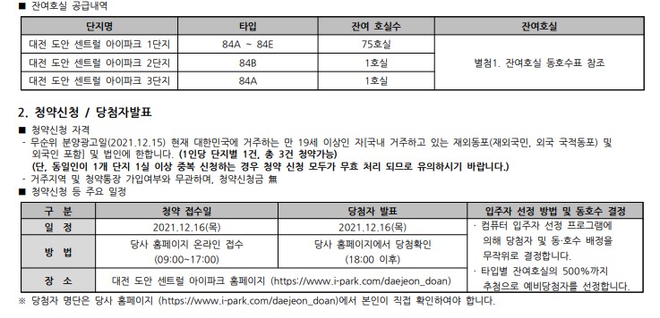 대전 도안 센트럴 아이파크 오피스텔 청약 신청