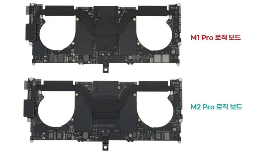 M1 pro와 M2 pro의 로직보드