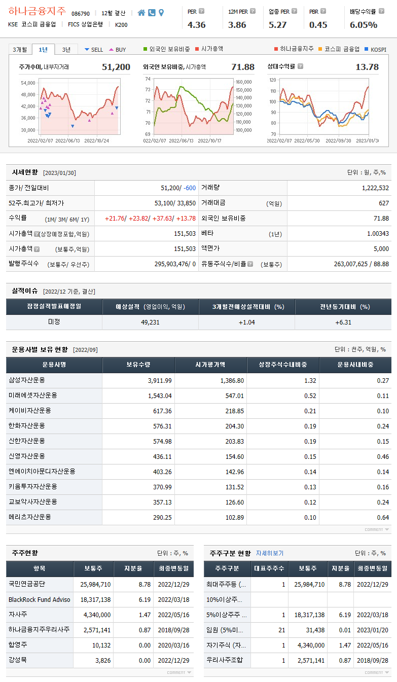 하나금융지주 기업정보