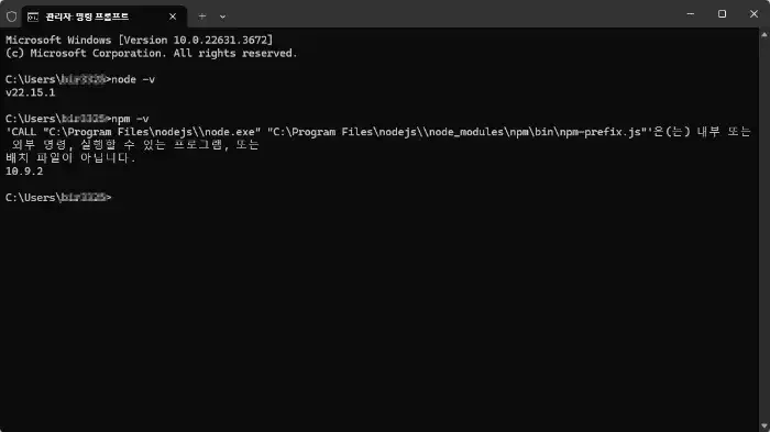 npm 명령어 실행 오류