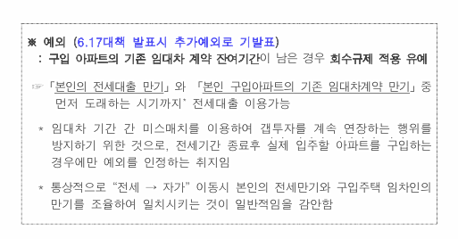  617부동산대책 전세대출 규제내용, 예외, 적용례