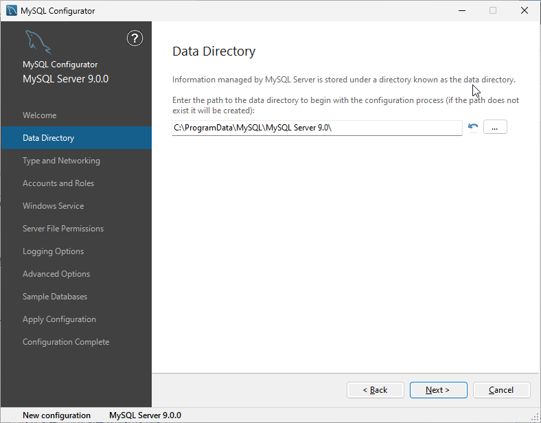 MySQL 9.0.0 - 환경 설정 - 데이터 디렉터리 위치 확인