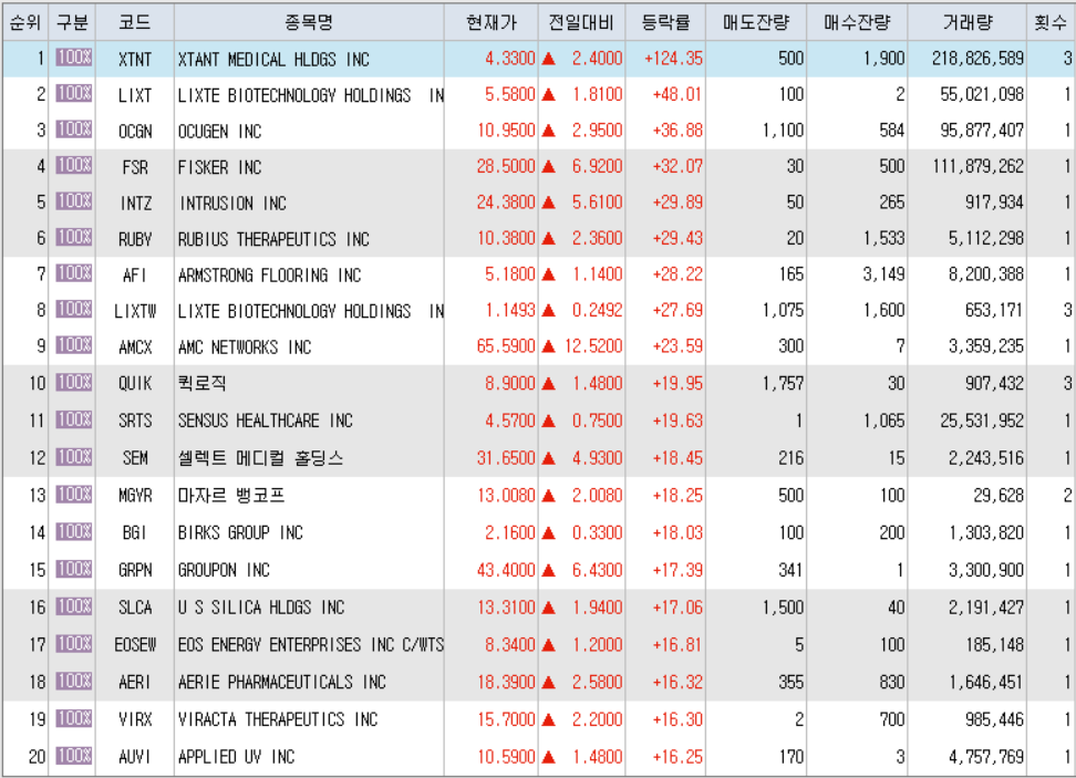  2월26일 미국주식 상승률 상위 종목 TOP 300