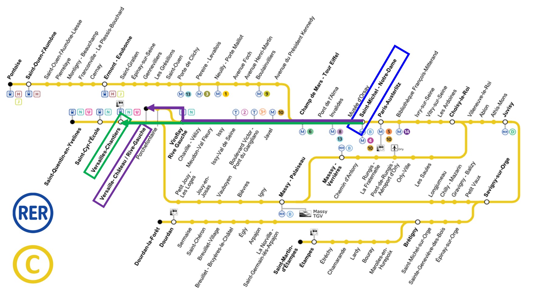 RER-기차-C호선-타고-베르사유-가려면-두개-기차역--보여주는-노선도