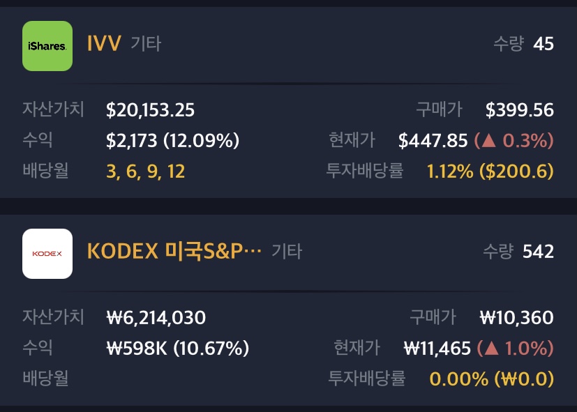  IVV ETF와 KODEX 미국S&P500TR ETF 주간 현황 6