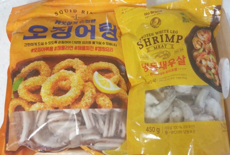  노브랜드냉동오징어링,냉동새우살이용 ㅡ 라조장