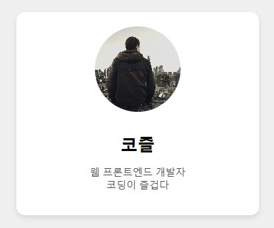 둥근 이미지 프로필 카드 만들기 실행 결과