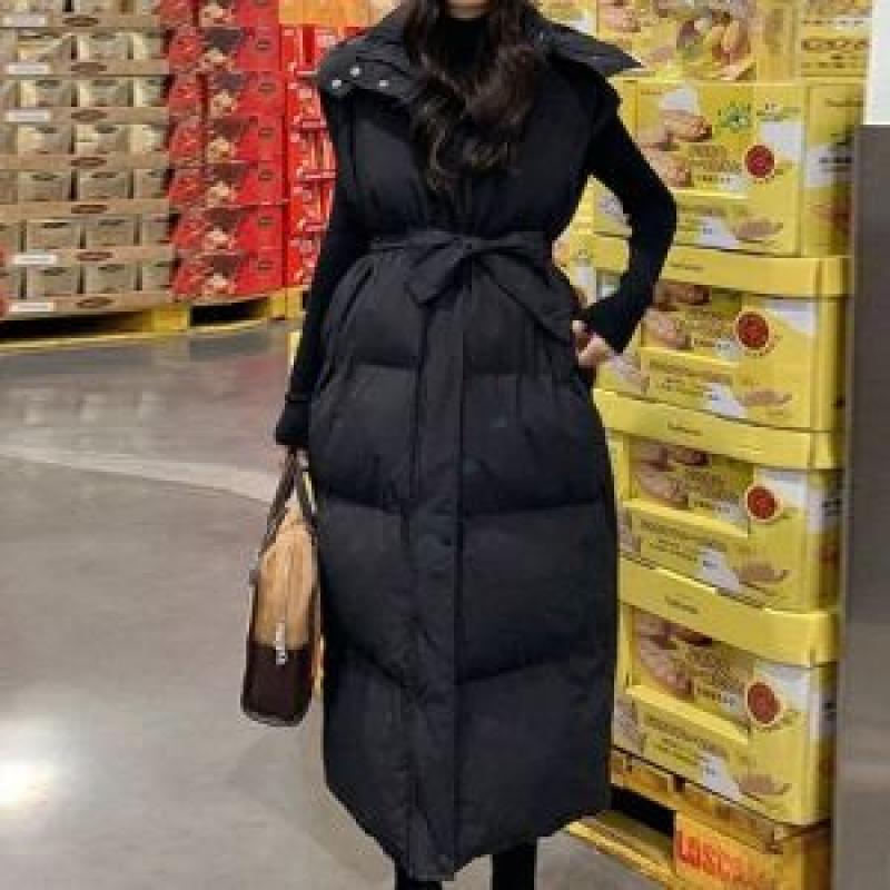 린느 후드 롱 조끼 패딩