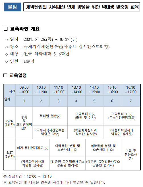  특허청, 지식재산 역량 갖춘 미래 제약인력 양성