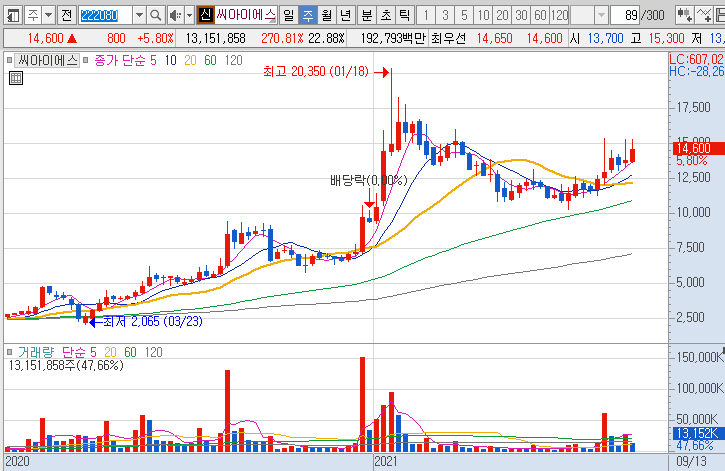 씨아이에스-주가-흐름-차트