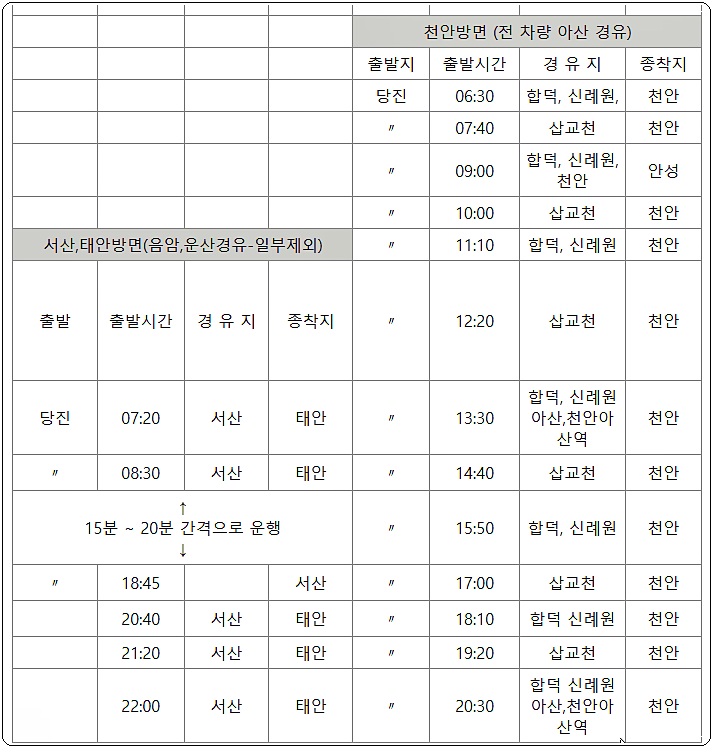 당진시외버스터미널 시간표 5