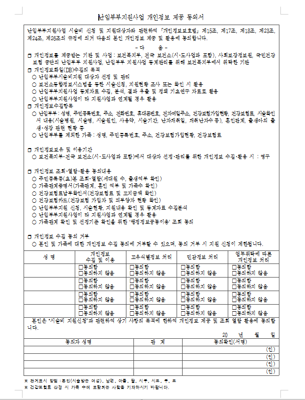 난임시술 지원 신청서