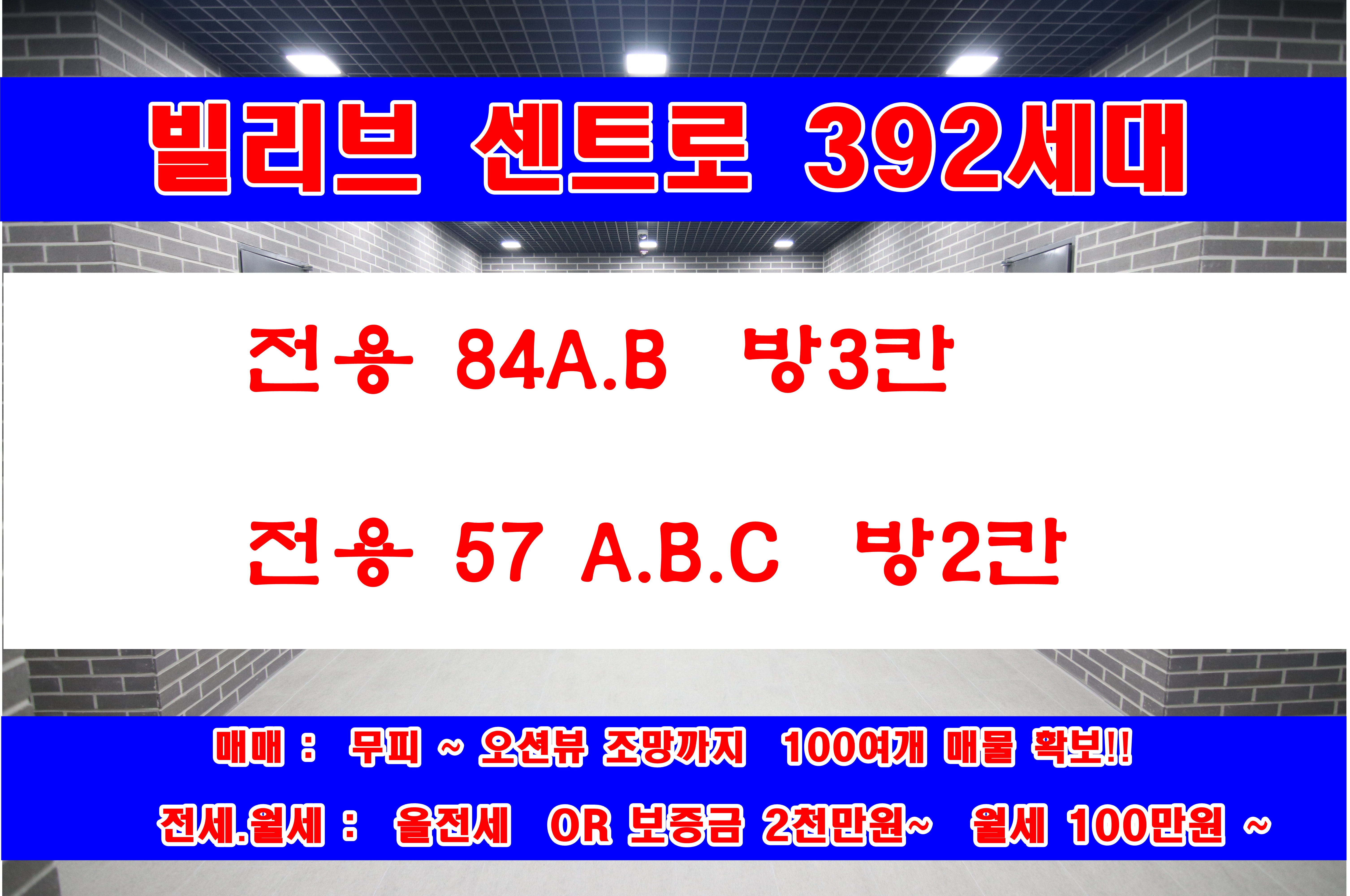  용호동 빌리브센트로 84A 84B 57 테라스  매매 전세 월세 100개 이상 매물확보
