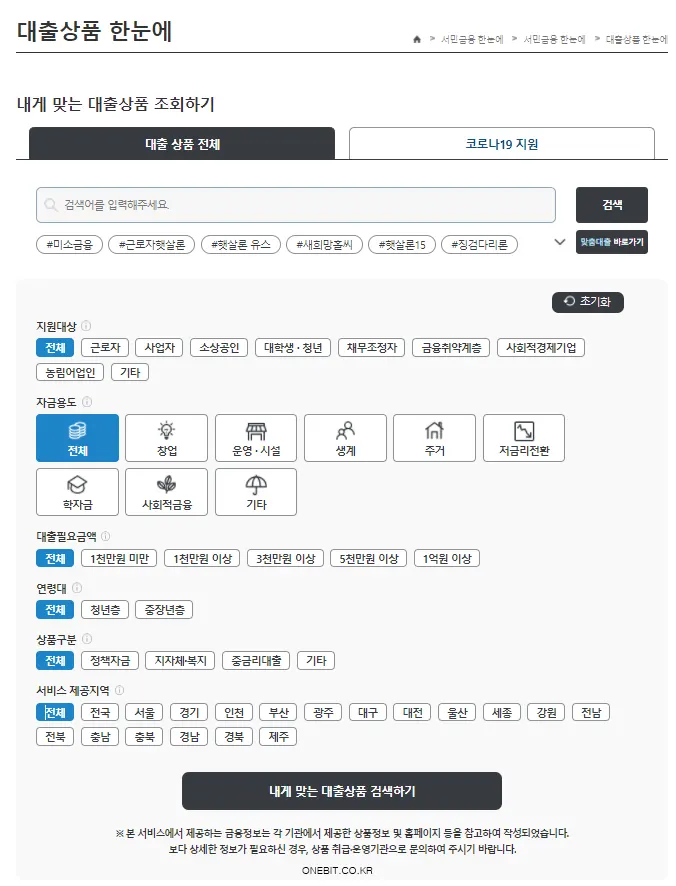 서민금융 상품 통합 검색