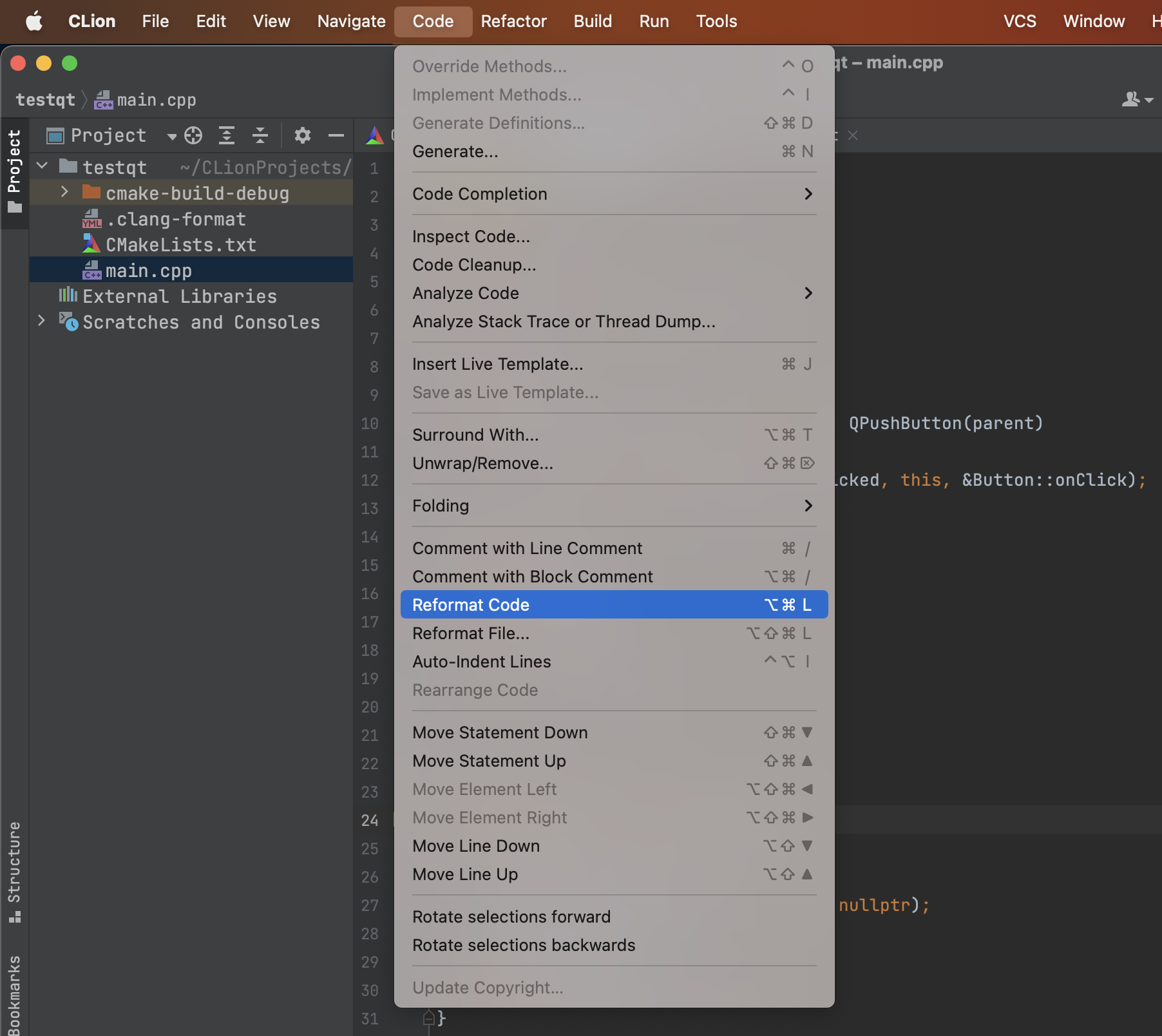 Reformat Code in CLion