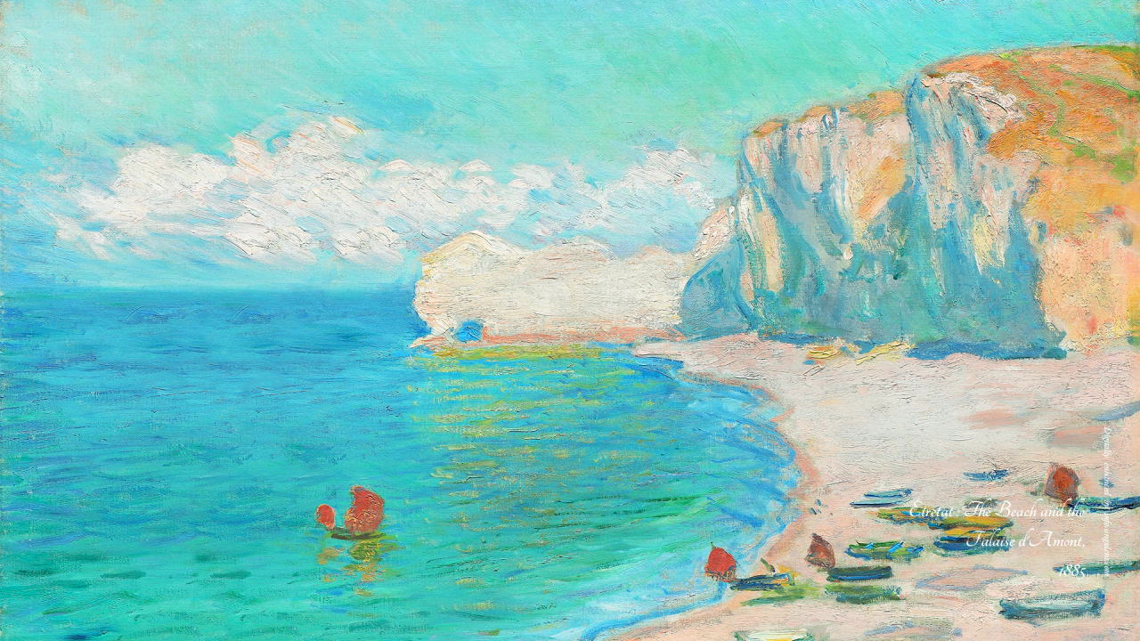 06 에트르타 해변과 팔레스 다몽 C - Claude Monet 명화배경화면