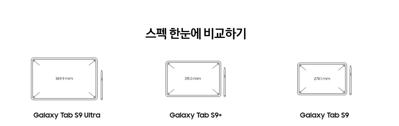 갤럭시탭 S9 스펙 비교
