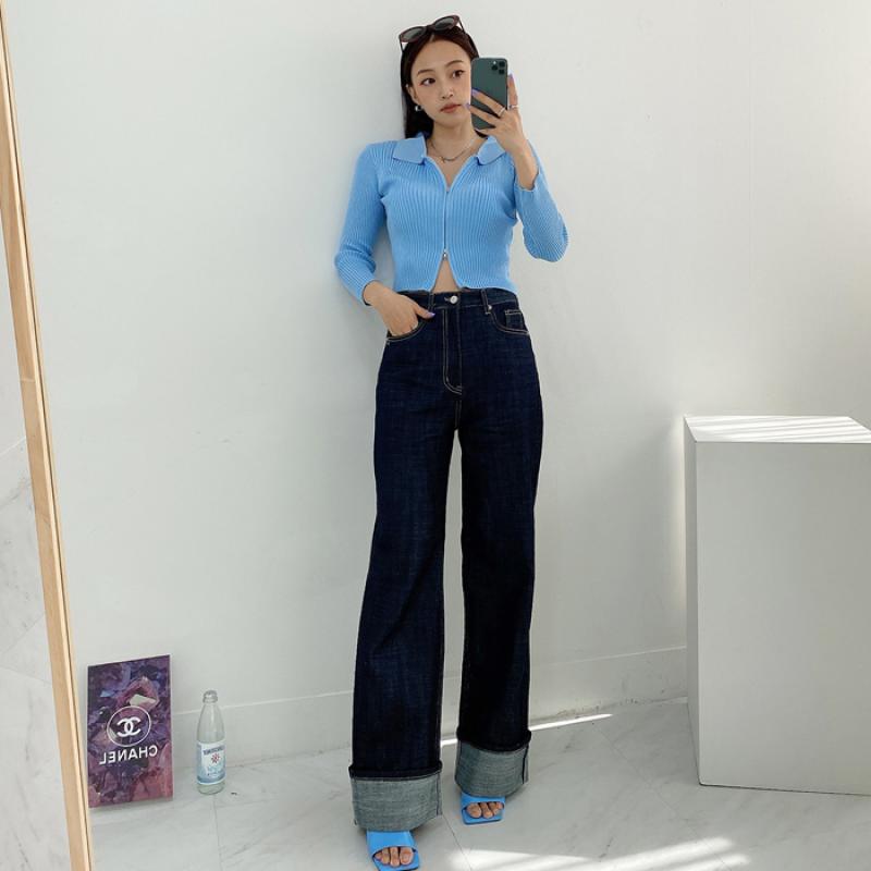 진청 와이드 팬츠 롤업 청바지