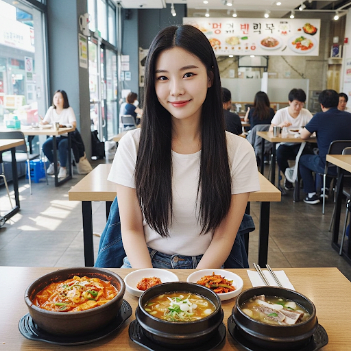 해장국 3가지를 앞에둔 여자